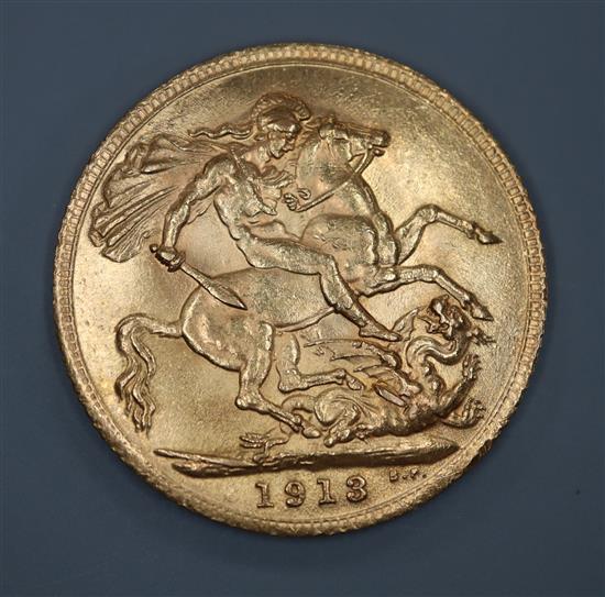 A George V 1913 gold full sovereign.